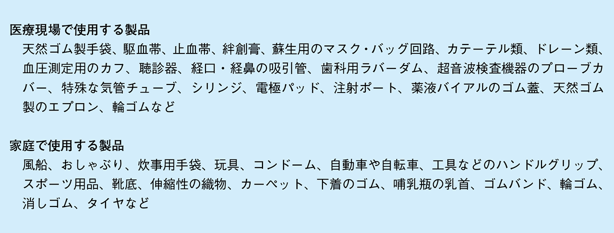 表５ - １　天然ゴムを含む製品の例